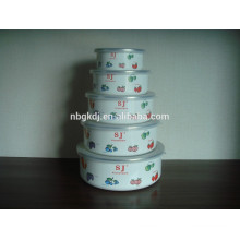 5 sets enamel bowls with PE lids